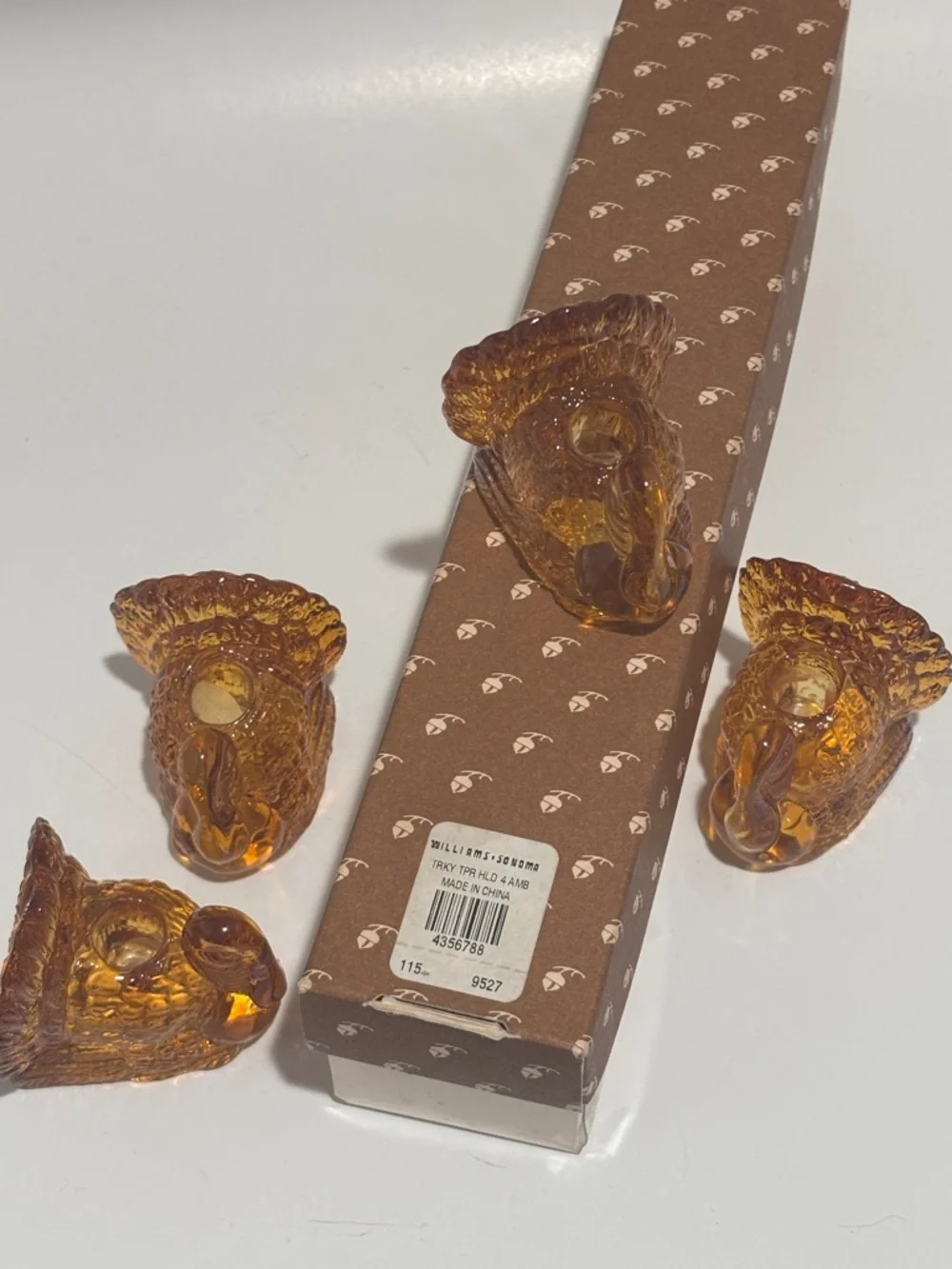 Williams Sonoma Amber Glass Turkey candle holders